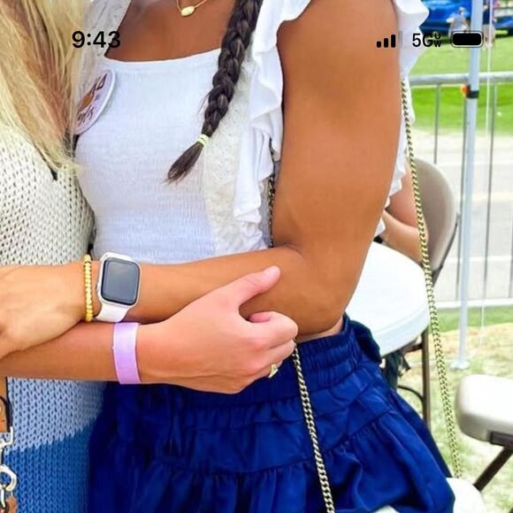 Ruffle Sleeves Smocked Crop Top Gameday Lace Preppy Women's White Blouse - Picture 3 of 3